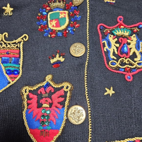 Michael Simon Beaded Black Cardigan Sweater Medium - Picture 3 of 9